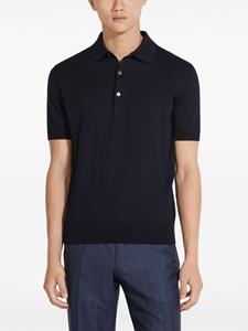Zegna ribbed-trim cotton polo shirt - Blauw