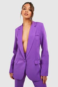 Boohoo Getailleerde Long Line Blazer Met Laag Decolleté, Violet