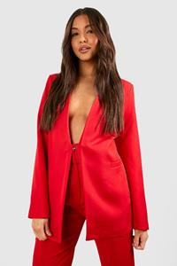 Boohoo Kraagloze Blazer Met Laag Decolleté, Red