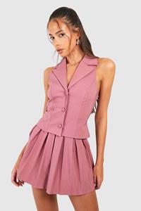 Boohoo Plunge Front Waistcoat & Pleated Mini Skirt, Rose