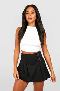 Boohoo Crepe Pleated Buckle Detail Tennis Skirt, Black