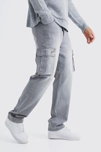 Boohoo Tall Relaxed Rigid Cargo Jeans, Mid Grey