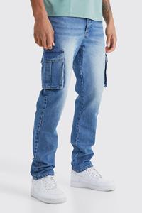 Boohoo Tall Straight Rigid Cargo Jeans, Mid Blue