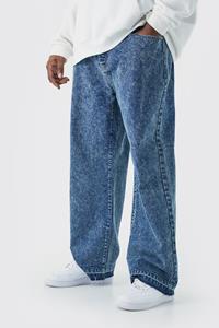 Boohoo Plus Relaxed Fit Acid Wash Jeans, Mid Blue