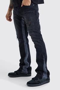 Boohoo Versleten Flared Slim Fit Jeans Met Panelen, Black