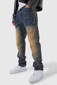 Boohoo Tall Onbewerkte Gescheurde Cargo Jeans Met Rechte Pijpen, Antique Wash