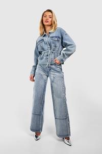 Boohoo Straight Leg Carpenter Style Jeans, Washed Blue