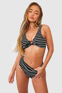 Boohoo Stripe Crinkle O-Ring Bikini Set, Black