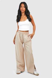 Boohoo Petite Wide Leg Parachute Broek Met Split, Stone