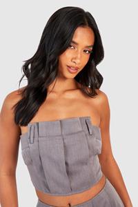 Boohoo Petite Getailleerde Bandeau Top, Grey