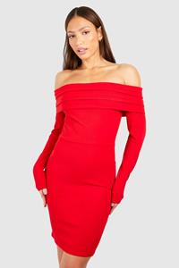 Boohoo Tall Crepe Ruched Bardot Mini Dress, Red