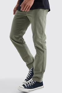 Boohoo Slim Fit Chino Broek Met Tailleband, Khaki