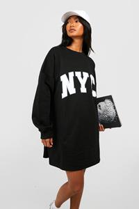 Boohoo Oversized New York City Sweatshirt Jurk, Black