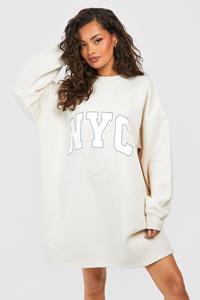 Boohoo Oversized New York City Sweatshirt Jurk, Stone