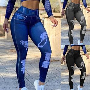 Zhichuangyou Damesbroeken Hoge taille Alle Match Decoratie Zak Imitatie Jeans Butt Lifting Workout Broek voor hardlopen