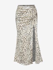 Zaful Women's Animal Spotted Print Cinched Ruched Design Thigh High Slit Mermaid Midi Skirt