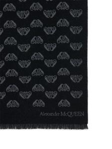 Alexander McQueen monogram-intarsia fringed scarf - Zwart