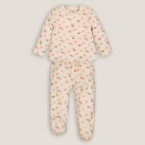 LA REDOUTE COLLECTIONS 2-delige pyjama in fluweel met voetjes, hartenprint