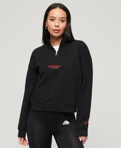 Superdry Vrouwen Sportswear Boxy Sweatshirt met Logo en Korte Rits Zwart