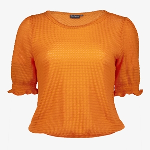 TwoDay dames top met ruches oranje