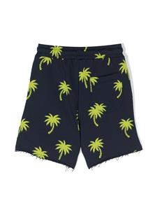 MSGM Kids palm tree-print cotton shorts - Blauw