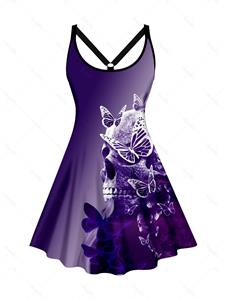 Dresslily Plus Size Halloween Dress Skull and Butterfly Print Sleeveless A Line Dress