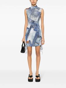 Chiara Ferragni lace-up denim-print dress - Blauw