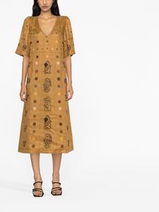 Vita Kin Midi-jurk met borduurwerk - Bruin