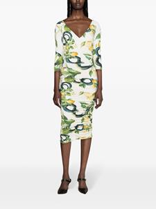 Roberto Cavalli lemon-print ruched midi dress - Beige