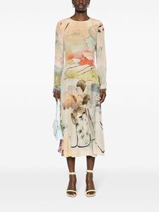 Paul Smith watercolour-print silk midi dress - Beige