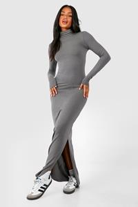 Boohoo Premium Super Soft Roll Neck Bodycon Maxi Dress, Charcoal