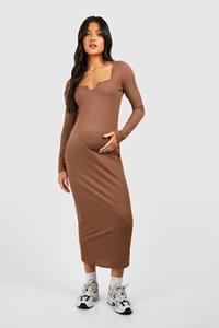 Boohoo Maternity Soft Rib Notch Neck Bodycon Midaxi Dress, Camel