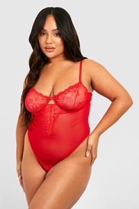 Boohoo Plus Lace V Detail Body, Red