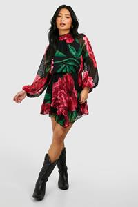 Boohoo Petite Floral Dobby High Neck Smock Dress, Floral