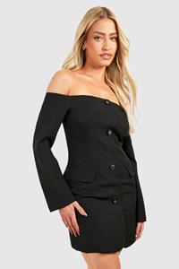 Boohoo Bardot Button Front Blazer Dress, Black