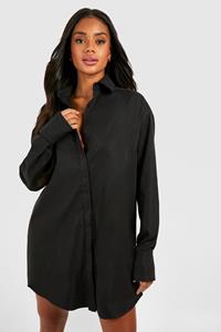 Boohoo Cotton Wide Sleeve Boxy Oversized Shirt Dress, Black