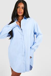Boohoo Cotton Wide Sleeve Boxy Oversized Shirt Dress, Blue