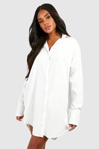 Boohoo Cotton Wide Sleeve Boxy Oversized Shirt Dress, White