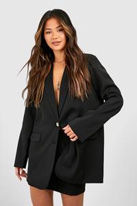 Boohoo Single Breasted Relaxed Fit Tailored Blazer, Black