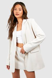 Boohoo Single Breasted Relaxed Fit Tailored Blazer, Ecru