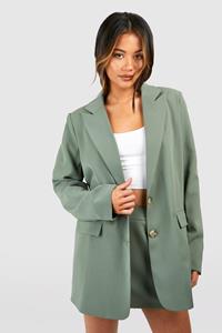 Boohoo Single Breasted Relaxed Fit Tailored Blazer, Khaki