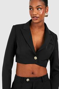 Boohoo Tall Woven Tailored Cropped Blazer, Black