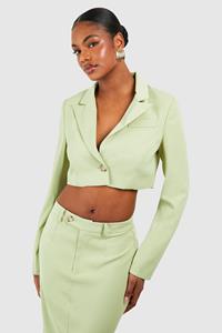 Boohoo Tall Woven Tailored Cropped Blazer, Light Khaki