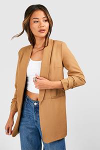 Boohoo Ruched Sleeve Tailored Blazer, Camel