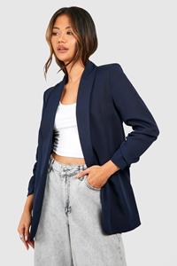 Boohoo Ruched Sleeve Tailored Blazer, Navy