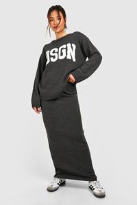 Boohoo Dsgn Crew Neck Knitted Sweater And Maxi Skirt Set, Charcoal