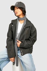 Boohoo Vintage Look Faux Leather Collar Detail Jacket, Black