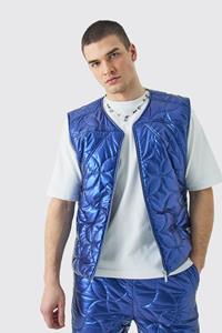 Boohoo Tall Metallic Quilted Gilet, Blue