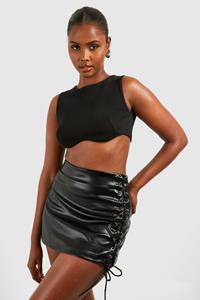 Boohoo Lace Up Faux Leather Mini Skirt, Black