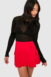 Boohoo Bengaline Pleated Cargo Mini Skirt, Cherry